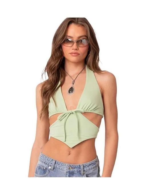 Women's Cady Tie Front Cut Out Top