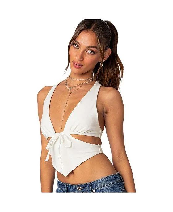 Women's Cady Tie Front Cut Out Top