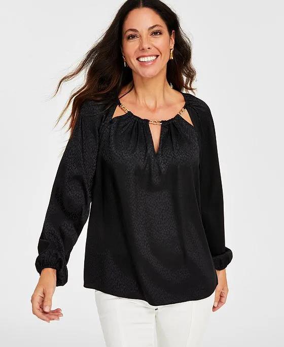 Women's Chain-Neck Jacquard Satin Top, Created for Macy's