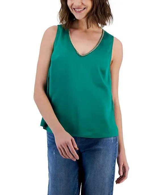 Women's Chain-Trim V-Neck Tank Top, Created for Macy's
