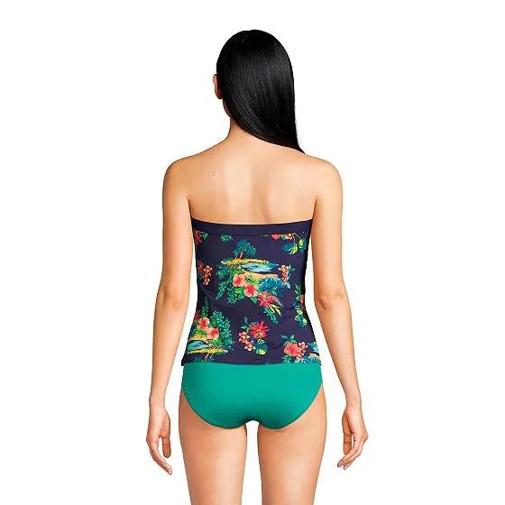 Women's Chlorine Resistant Bandeau Tankini Swimsuit Top with Removable Adjustable Straps