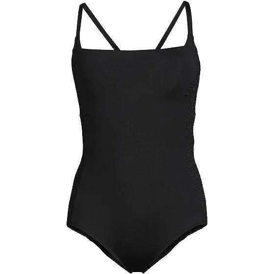 Women's Chlorine Resistant Smocked Square Neck One Piece Swimsuit with Adjustable Straps