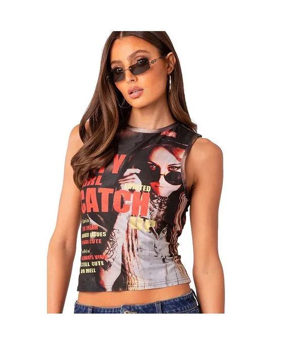 Women's City Girl Print Sleeveless Tshirt With Back Cut Out