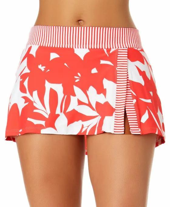 Women's Coastal Palm Banded Front-Slit Swim Skirt