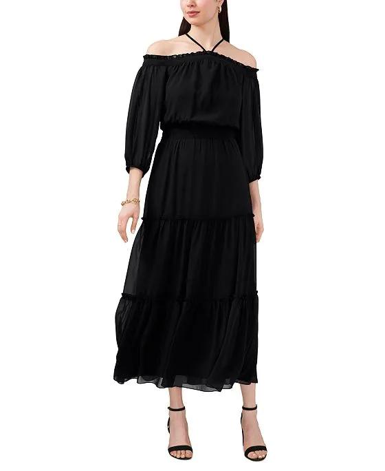 Women's Cold-Shoulder Smocked-Waist Maxi Dress