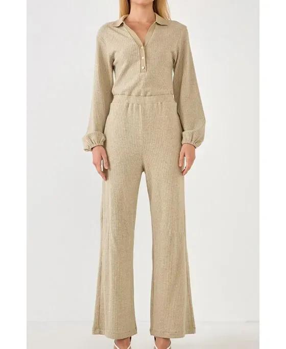 Women's Collared Knit Jumpsuit