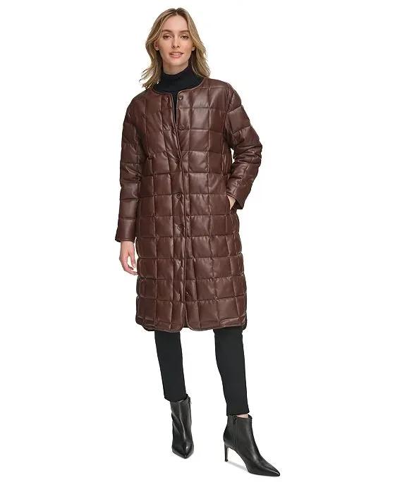 Women's Collarless Long Quilted Jacket