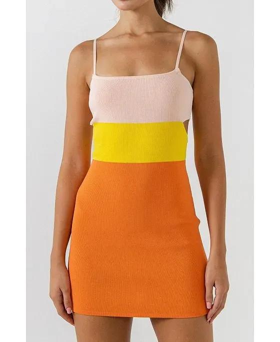 Women's Color Block Cut Out Mini Dress