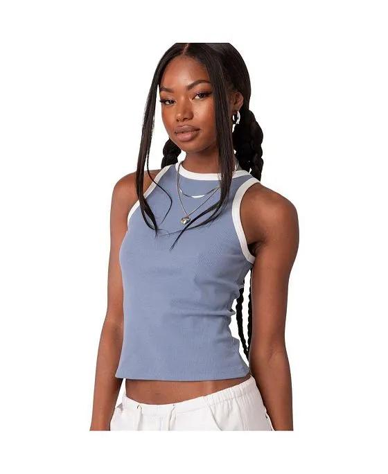 Women's Contrast Ribbed Tank Top