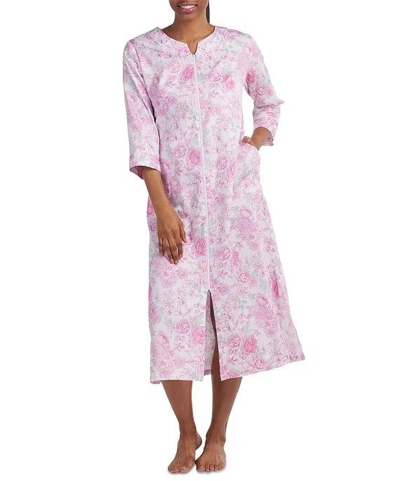Women's Cotton 3/4-Sleeve Floral Robe