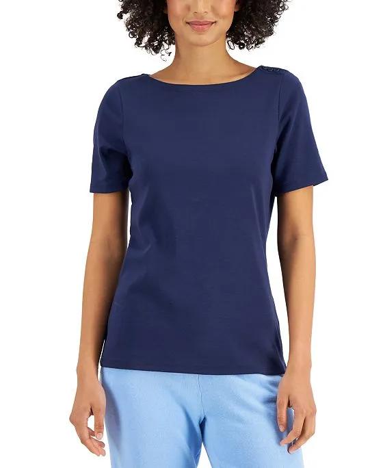 Women's Cotton Boat-Neck Top, Created for Macy's