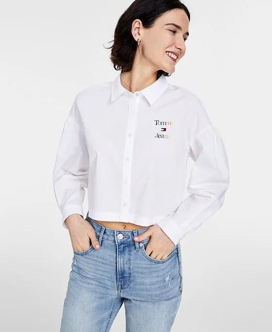 Women's Cotton Button-Up Cropped Shirt