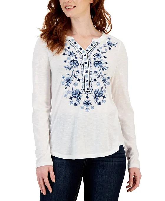 Women's Cotton Embroidered Shirt, Created for Macy's