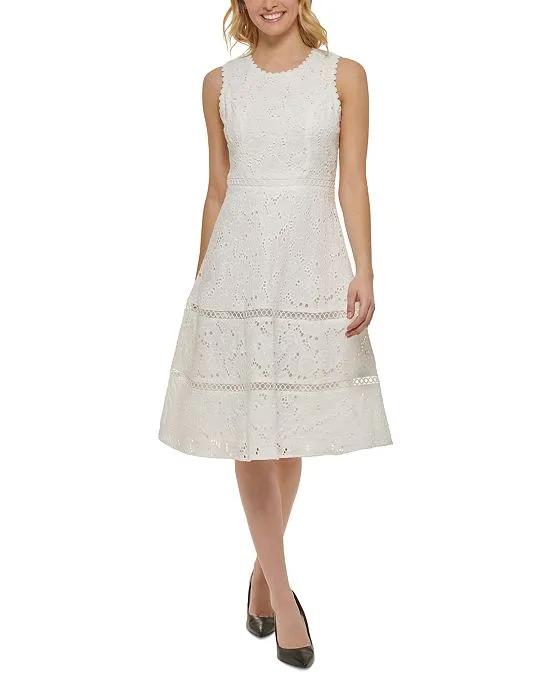 Women's Cotton Eyelet Lace A-Line Dress