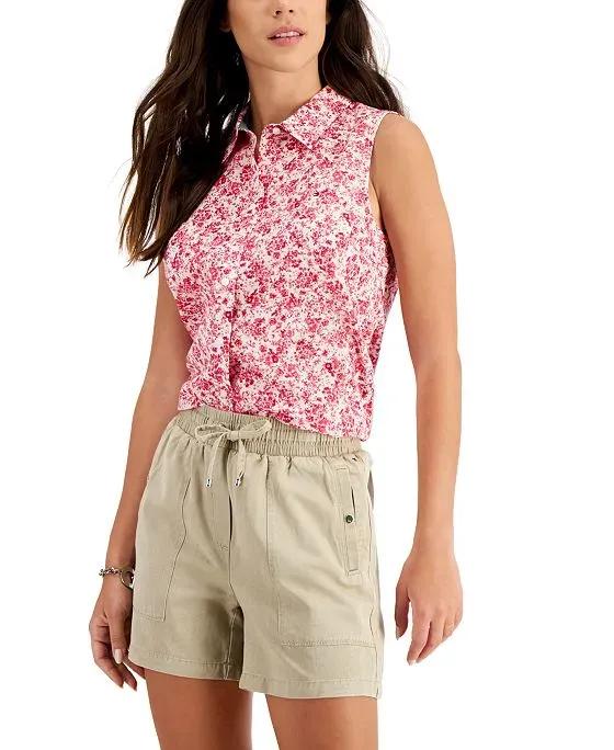 Women's Cotton Floral-Print Sleeveless Shirt