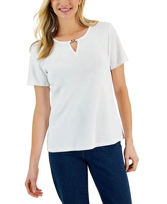 Women's Cotton Hardware Keyhole Short-Sleeve Top, Created for Macy's