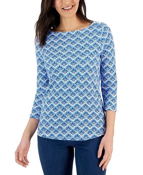 Women's Cotton Leona Fans Printed Top, Created for Macy's