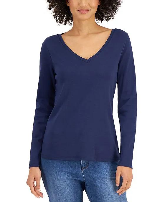 Women's Cotton Long-Sleeve T-Shirt, Created for Macy's