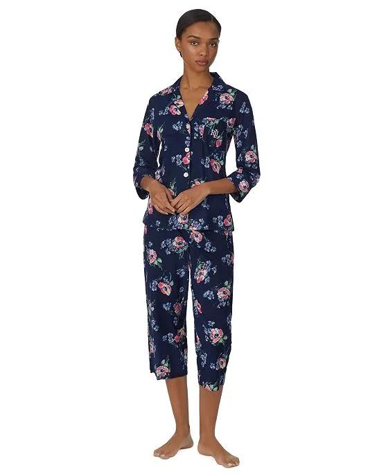 Women's Cotton Notch-Collar & Capri Pajama Set