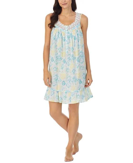 Women's Cotton Printed Lace-Trim Nightgown