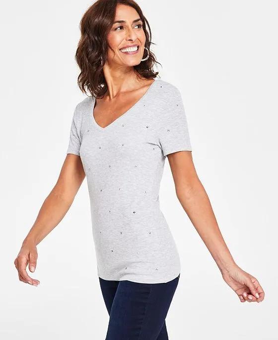 Women's Cotton Ribbed Studded Top, Created for Macy's