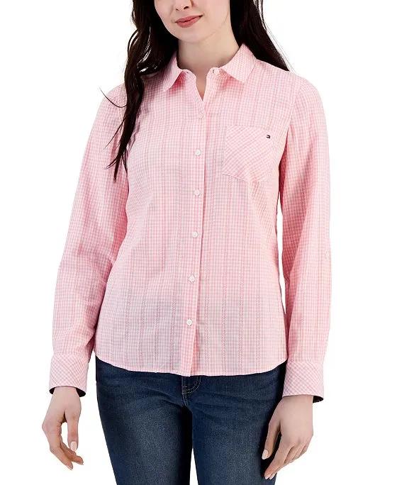 Women's Cotton Roll-Tab Gingham Shirt