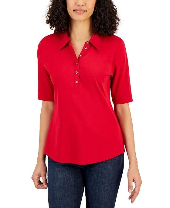 Women's Cotton Woven Half-Button Top, Created for Macy's