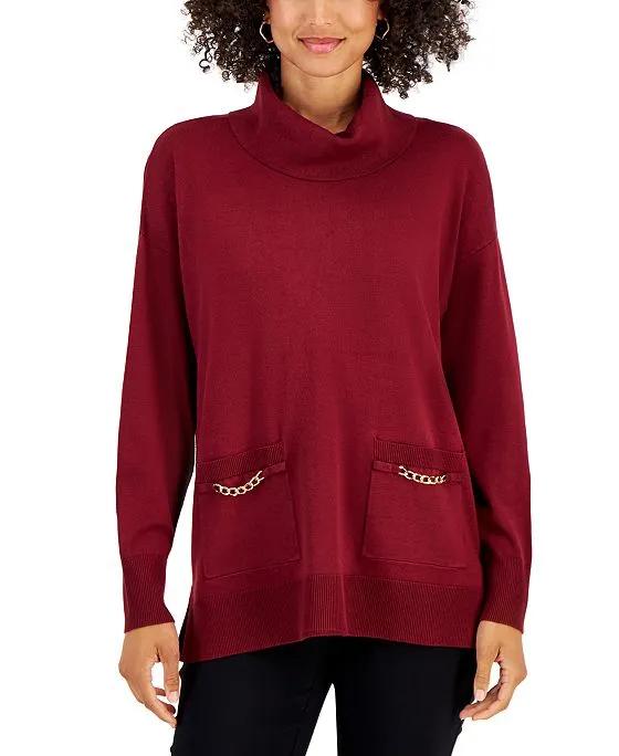Women's Cowl Neck Chain Pocket Sweater, Created for Macy's