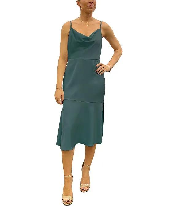 Women's Cowlneck Sleeveless Satin Midi Dress
