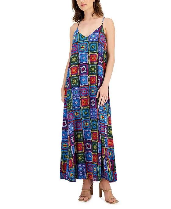 Women's Crochet-Print Maxi Dress