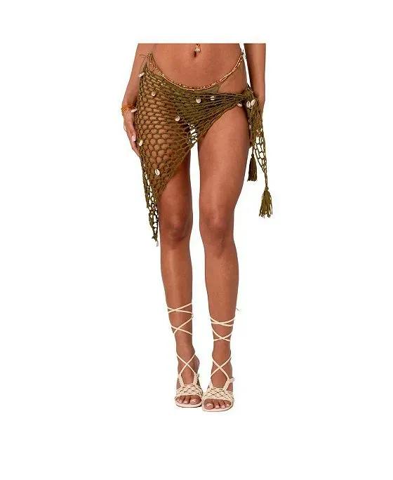 Women's Crochet Sarong With Shell Detailing