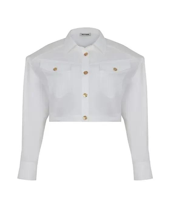 Women's Cropped Shirt With Shoulder Pads