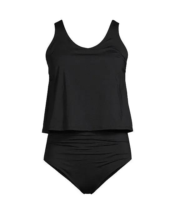Women's D-Cup V-neck One Piece Fauxkini Swimsuit Faux Tankini Top