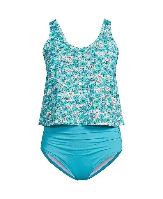 Women's D-Cup V-neck One Piece Fauxkini Swimsuit Faux Tankini Top