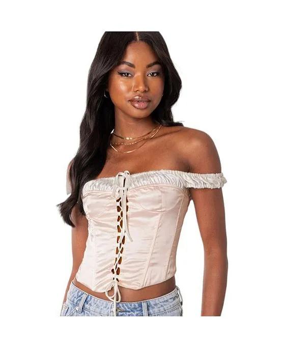 Women's Damsel off shoulder lace up satin corset top
