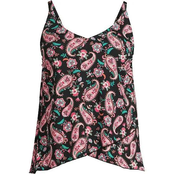 Women's DD-Cup Chlorine Resistant V-Neck Tulip Hem Tankini Swimsuit Top with Adjustable Straps