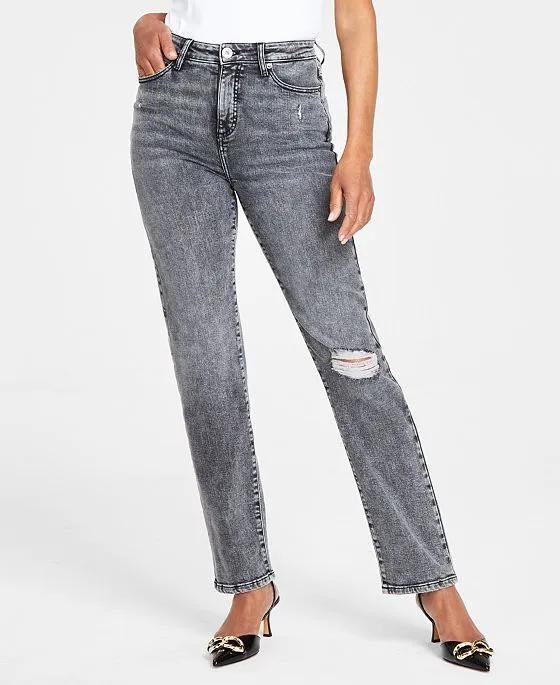 Women's Distressed High-Rise Straight-Leg Jeans, Created for Macy's