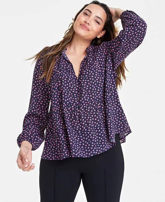 Women's Ditsy Floral-Print Peasant Blouse, Created for Macy's