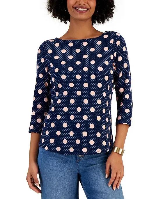 Women's Dot-Print Boat-Neck Top, Created for Macy's