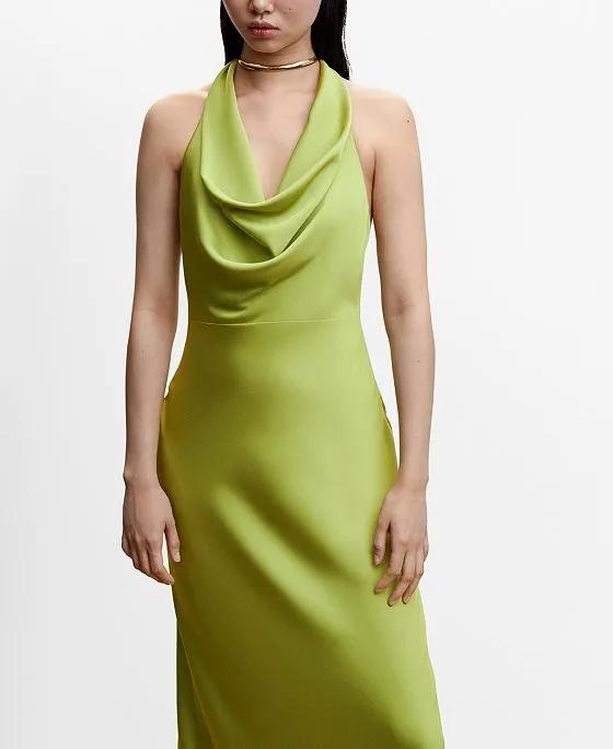 Women's Draped Neck Satin Dress