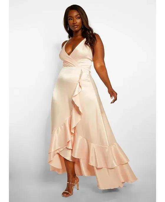 Women's Edeline Satin Ruffle Maxi A Line Dress - Blush