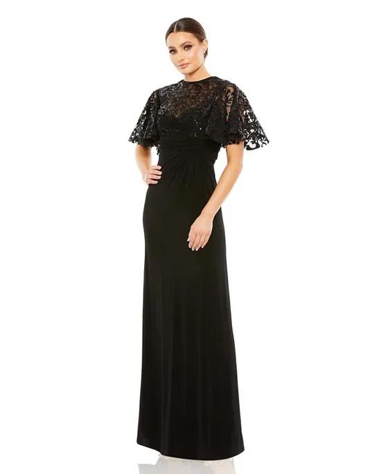 Women's Embellished Butterfly Sleeve Gown