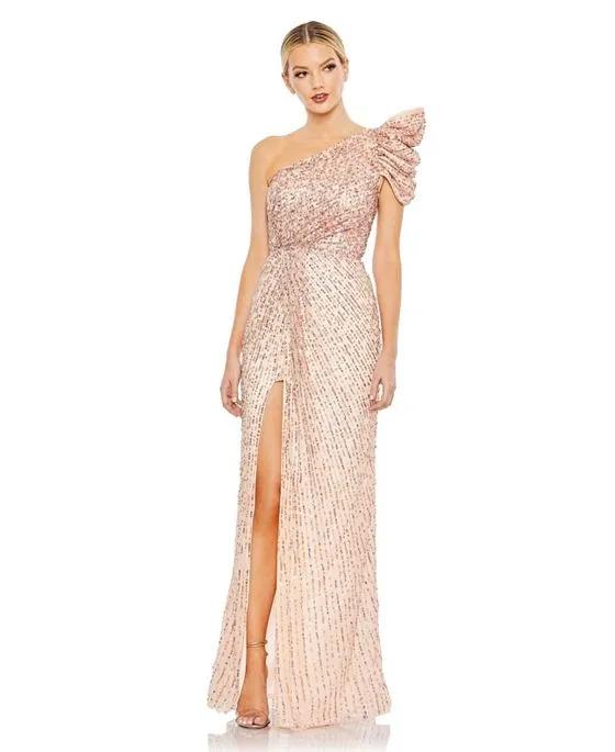 Women's Embellished Puff One Shoulder Gown