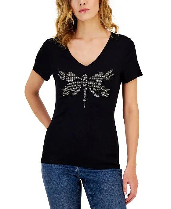 Women's Embellished Ribbed Graphic Top, Created for Macy's