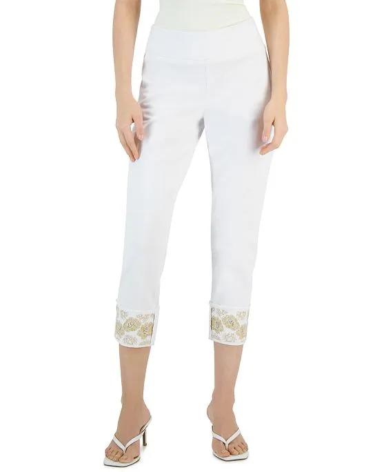 Women's Embroidered-Cuff Straight Jeans, Created for Macy's