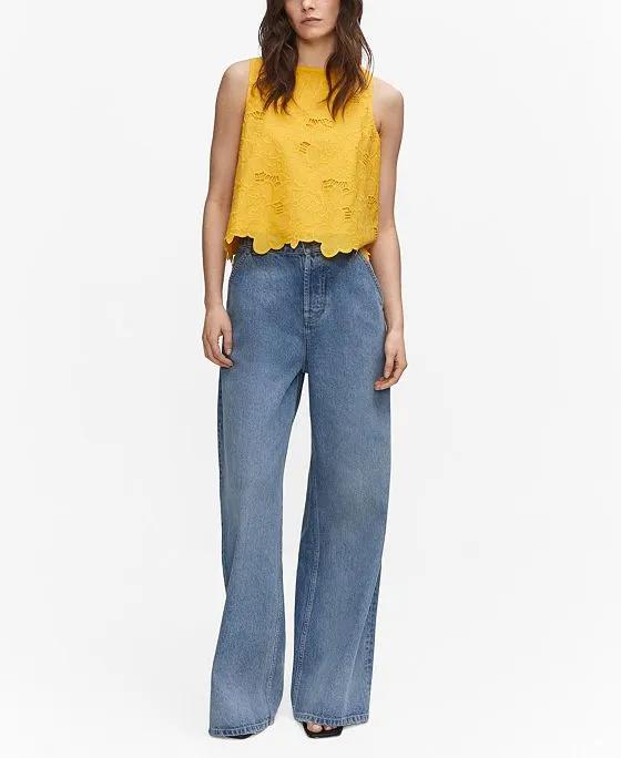 Women's Embroidered Openwork Blouse