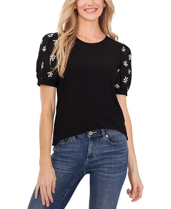 Women's Embroidered Puff-Sleeve Blouse