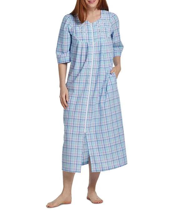 Women's Embroidered Zip-Front Nightgown