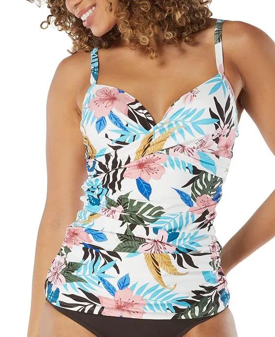 Women's Enrapture Bra-Sized Fitted Wrap-Style Printed Tankini Top