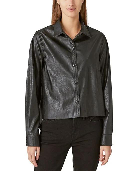 Women's Faux-Leather Button-Up Shirt  